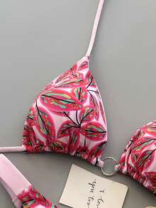 Vacation Beach Floral Print Bikini Set Pink Summer - Pink - View 4
