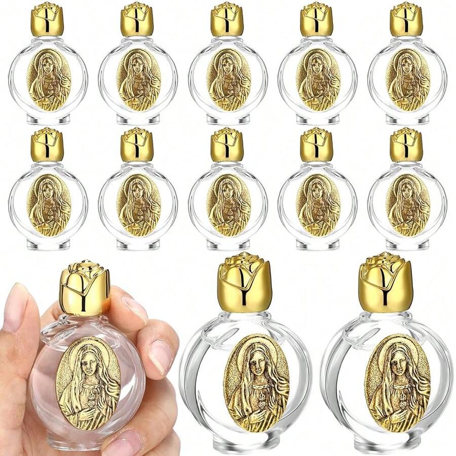 [Free Shipping]12 Pcs Glass Holy Water Bottles 0.5 Floz Embossed Catholic Baptism Favor Chris 1tian Water Container Bulk For Guest Communion Chu 1rch Gift Wedding Decor(Gold,Immaculate Heart Of Mary) - 聖母無玷聖心 - 查看 1