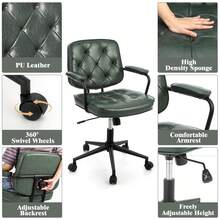 Silla de computadora de Oficina con Ruedas, Silla de computadora para computadora con reposabrazos, Silla ergonómica Acolchada de Piel sintético, Altura Ajustable, Color Verde - Verde - Ver 4