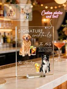 Personalized Custom Signature Cocktail Display Stand Featuring Adorable Dogs​ – Clear Acrylic Tabletop Stand (Approx. 20x15cm) Showcasing 3+ Dog Photos Paired With Signature Cocktails - Multicolor - View 9