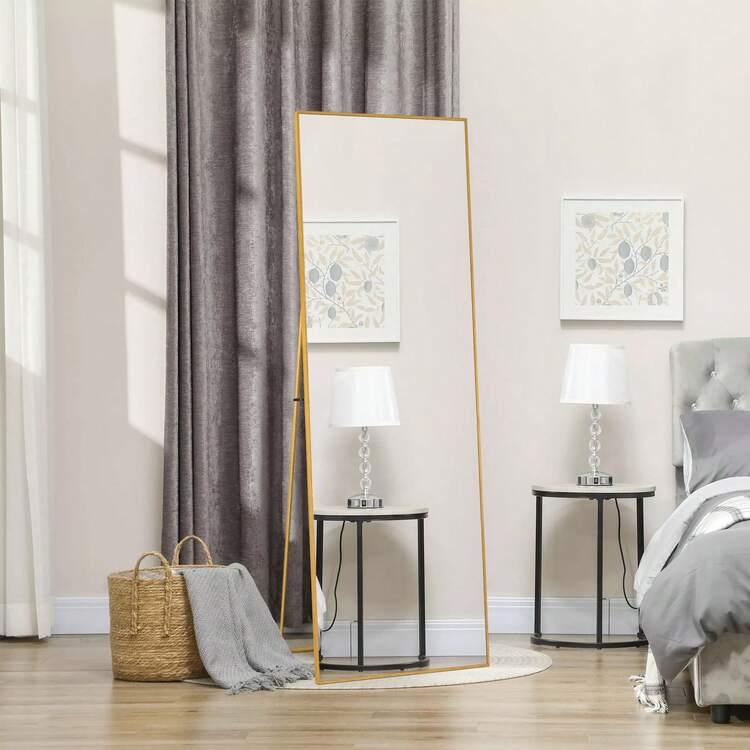 Caluself Standing Mirror, Full-Length Mirror, Rectangular, For Bedroom, Living Room Or Dressing Room (Black, Gold) - 金色1件 - 查看 3