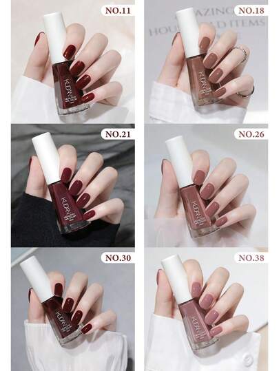  6瓶10毫升水性指甲油套装，可撕拉式棕红色，持久速干，无需光疗灯固化，美甲用品，美甲艺术，DIY美甲，女士礼物
