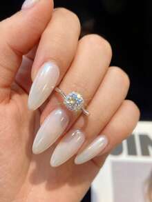 1枚0.5克拉莫桑石方形四爪扭纹戒托925纯银订婚/结婚戒指，适合作为订婚礼物、妻子/女友生日礼物、周年纪念礼物、新娘首饰。 - 銀色 - 查看 4