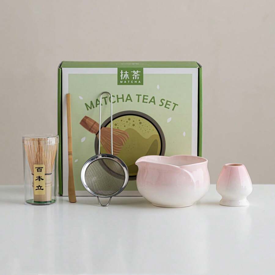 1pc/5pcs Matcha Tea Set, Ceramic Matcha Bowl, Matcha Whisk, Tea Ceremony Accessories, Flower Shaped Salad Bowl - Multicolor - View 1