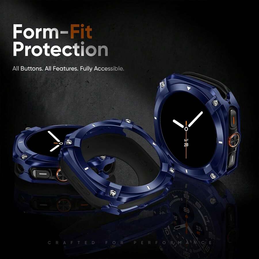 Ốp lưng kim loại 2 trong 1 cho Galaxy Watch 8 44mm, phụ kiện ốp bảo vệ khắc laser, mặt trước bằng nhựa PC cứng chống sốc cho Galaxy Watch Galaxy Watch Ultra 2025/2024 47mm, nâng cấp lên kiểu dáng cổ điển của Galaxy Watch 8.