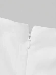 QUNGIGU 女士优雅白色不对称下摆中长连衣裙，方领无袖A字褶裥复古腰带，春夏婚礼宾客鸡尾酒会礼服 - 白色 - 查看 8