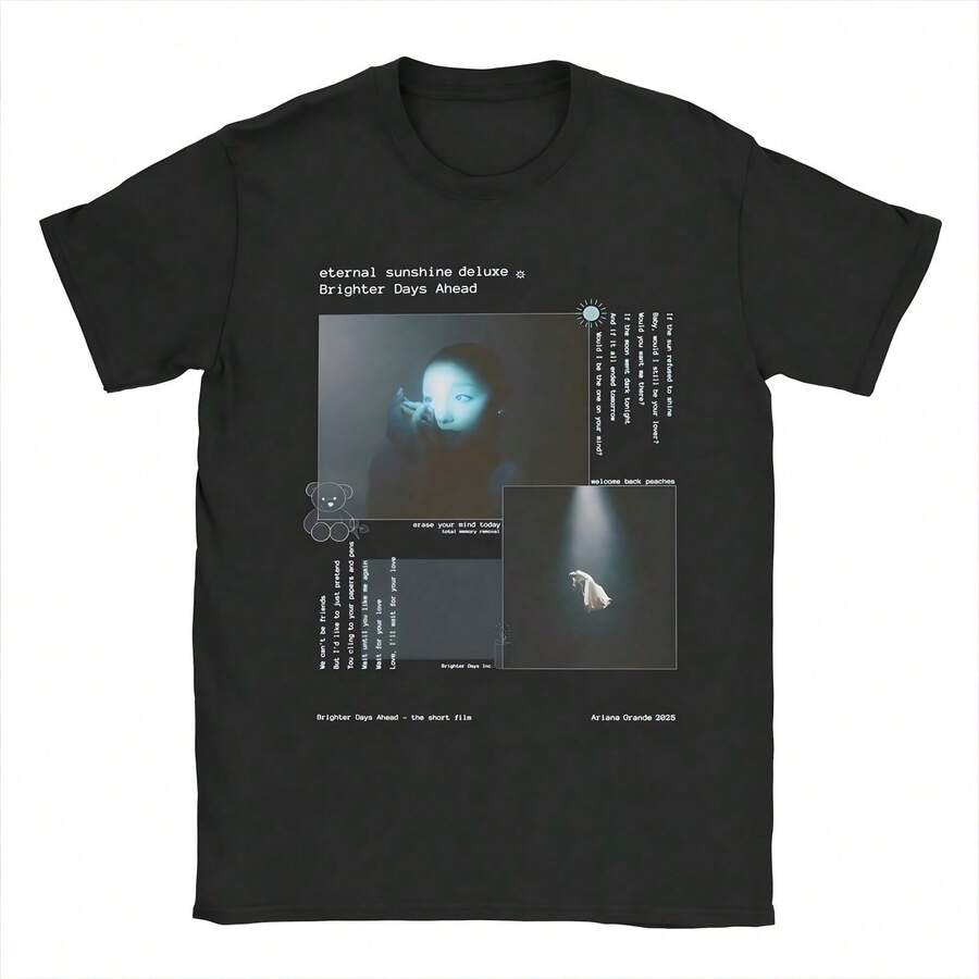 ArianaGrande Brighter Days Ahead 2025 Album T Shirts Pure Cotton Vintage T-Shirts Round Neck Tee Shirt Short Sleeve Clothes - 黑色 - 查看 1