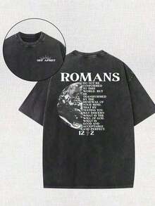 2026 Summer TopsWeStyle Hub Valentine's Day 1 PcsEarth Religious Cross With Retro Design Christian Jesus Printed Retro Washed T-Shirt, 230G, Retro Street Style. Simple And Versatile, Pure Cotton Is Of High Quality, Novel And Fashionable, And It Is A Must-Have Fashion T-Shirt For Spring And Summer.180g 100% CottonLoose And Comfortableshirt - 灰色 - 查看 6