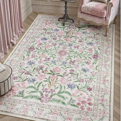 1pc Fluffy Luxurious Soft Bohemian Vintage Purple Area Rug, Non-Slip Washable, Velvet Surface + TPR Bottom, Perfect For Living Room, Bedroom, Hallway - Elegant Courtyard Design, Adorned With Baroque Pattern, Indoor Carpet | Non-Slip Backing, Living Room Rug