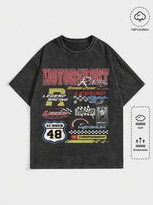 ROMWE MEN Street Life Men Letter Graphic Drop Shoulder Baseball Tee, School - 黑色 - 查看 12