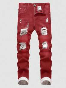 Two-Pack Men's Ripped Jeans Stretch Ripped Jeans For Men Comfort Flex Slim Fit Jeans Designer Fashion Pants For Men,Street Style - Blue + Red - View 6