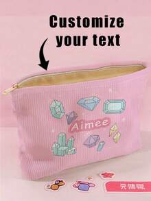 1pc Customized Name Cartoon Valentine's Day Heart & Flower Pattern Corduroy Toiletry Storage Bag, Perfect For Organizing Toiletries On The Go, Customizable Based On Your Unique Design, Suitable For Children, Print Your Own Name Or Your Sister's And Classmate's Name As A Gift - Multicolor - View 13