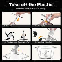 SPZTJK Food Processor With 2 Bowls, 2L Meat Grinder For Baby Food, Meat, Onion, Salads, Nuts, Vegetables Chopper, 2 Speed Food Processor Electric Vegetable Chopper, Garlic Press, Food Chopper, Masher, Stainless Steel Bowl+PC Bowl, Electric Dough Mixer - 查看 8