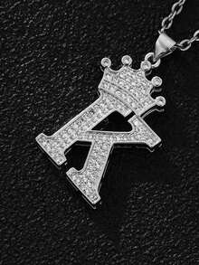 1pc Unisex Fashion Crown & Letter Pendant Stainless Steel Necklace - Silver - View 4