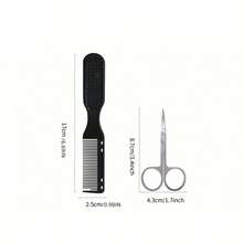 J·FOCUS 2pcs Men's Beard Trimming & Grooming Set, Stainless Steel + Nylon + Plastic Material, Beard Trimmer + Styling Comb, Multifunctional Design, Practical For Everyday Use By Professional Men - Double-ended Beard Comb + Small Scissors - View 6