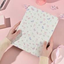 1pc Pastel Bow & Butterfly Ditsy Floral Tablet Case, Foldable Stand Protective Cover With Pen Slot,Multi-Angle Stand Protective Cover, Auto Sleep/Wake,Kawaii Tablet Case Compatible With IPad Pro/Air/Compatible With Samsung Galaxy A9/S9/S7/S10+ - Multicolor - View 1