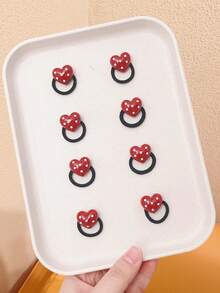 8个女婴红色心形发圈，可爱发饰 - 彩色 - 查看 6