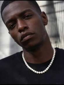 1pc Ceramic White Glass Faux Pearl Beaded Necklace For Men, Suitable For Daily Wear - White - View 13