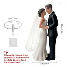Elegant Bride And Groom Wedding Cake Plastic Decorative Figurines, With White Veil | Suitable For Engagement Parties, Bridal Showers And Anniversary Celebrations - Black Suit - View 3