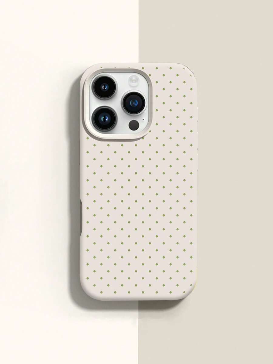1pc Fashionable Minimalist Full-Screen Green Polka Dot Pattern Liquid Silicone Shockproof Soft Phone Case, Compatible With Apple 11/12/13/14/14Plus/15/15Plus/16/16Plus/7/8Plus/17/17Pro - Multicolor - View 1
