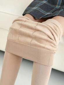 1 Pair 200g Solid Color Tights Women, Comfortable & Warm, Suitable Winter Holiday & Valentine's Day - màu đen - Xem 10