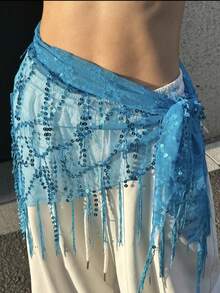 1件/2件裝亮片流蘇爵士舞腰鍊，亮片流蘇肚舞臀巾，街舞腰鍊，亮片三角巾，繫帶臀部流蘇裙，舞蹈表演配件，萬聖節、嘉年華舞蹈臀巾裙，適用於舞蹈派對舞蹈裝飾配件爵士舞臀巾，星空腰帶 - 彩色 - 查看 8