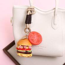 卡通树脂汉堡包钥匙扣 可爱仿真汉堡包挂件 创意书包挂件 - 彩色 - 查看 2