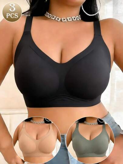 3件套女士彩色无钢圈运动文胸，提拉支撑，四季皆宜，大码可选