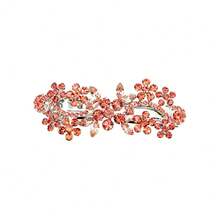 Coral Rhinestone Crystal Floral Hair Barrette Clip - Coral - View 2