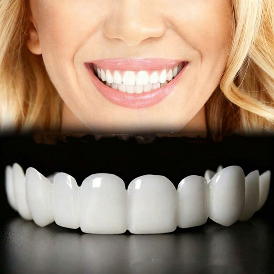 2pcs/Set Soft White Comfortable Tooth Veneers, Smile Dental Covers, Includes Upper And Lower Rows, Unisex Easy To Wear Tooth Concealing Solution, Boost Confidence, Temporary Cosmetic Tooth Covers, Universal Tooth Defect Repair Veneers - White - View 1