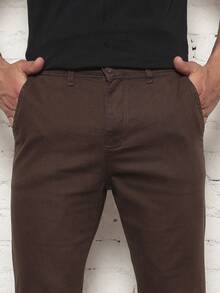 Men's Tailored Smart Casual Twill Trousers With Slash Pockets And Welt Pockets - 棕色的 - 查看 4