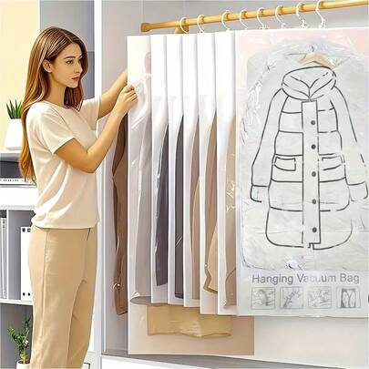 5件套优质衣物罩套装 - 晶莹剔透，拉链设计，防尘防潮，经久耐用 - 是整理衣橱、保护精致衣物的理想之选，每个家庭的必备品