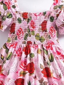 Girls Digital Print Dress, Short Sleeve Lightweight Fashion Sundress, Floral Princess Dress For Girls, Suitable For Outings, Parties, Gifts, Casual Wear - Pink - View 5