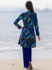 Bộ đồ bơi hai mảnh kiểu Trung Đông tay dài và quần dài, kín đáo dành cho nữ, thích hợp đi biển và mùa hè. - Xanh đậm - Xem 2