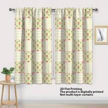 2pcs Fresh & Cute Plaid Tulip & Daisy Bow Window Curtains, Polyester Fabric, Suitable For Rental House, Living Room, Kitchen, Bedroom, Removable & Machine Washable - Multicolor - View 4