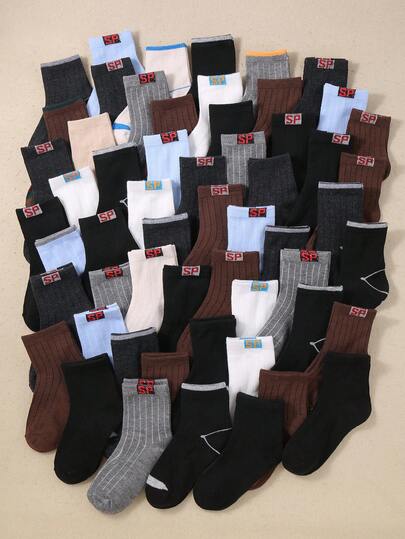 20 Pairs Kids Mid-Calf Socks, Children Sports Socks, Round Neck Kids Socks, Suitable For Children's Daily Life/Dressing, With Letter SP Design, Vertical Stripe Sock Body Design, Suitable For Boys And Girls, Suitable For New Semester Running, Suitable For All Seasons, Suitable For Children Aged 1-16, Breathable Soft And Comfortable