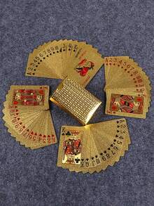 奢华金色防水扑克牌 - 适用于魔术表演和派对娱乐，采用PVC材质，更适合派对、创意玩具、扑克牌系列、德州扑克 - 彩色 - 查看 2