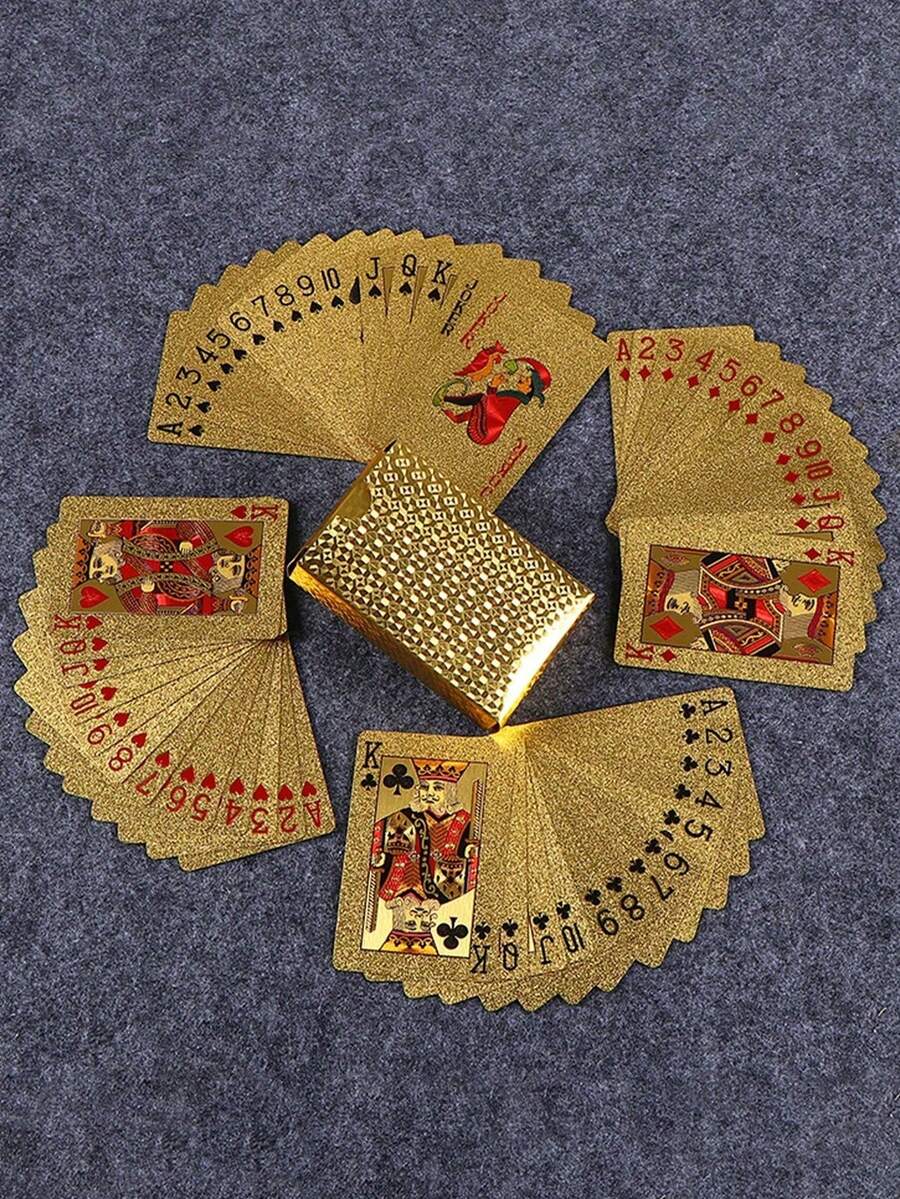 奢华金色防水扑克牌 - 适用于魔术表演和派对娱乐，采用PVC材质，更适合派对、创意玩具、扑克牌系列、德州扑克