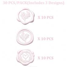 30张浅粉色蜡封贴纸，包含3种设计，自粘信封封口印章贴纸，适用于婚礼请柬、座位表、圣诞礼物包装，每包3种设计 - 3款/包款(淺粉) - 查看 12