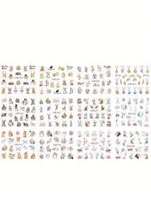 12 piezas/paquete Pegatinas de uñas con diseños de conejo de dibujos animados, conejo lindo, zanahoria, mariposa, letra, mariposa, rosa flor impresa DIY adorable Pascua vacaciones salón de uñas transferencia de agua decoraciones de arte de uñas - Multicolor - Ver 3