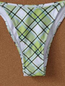 2pcs Women's Fresh Green Plaid Bikini Set With Neck Strap, Minimalist Style Vacation Swimwear, 2026 Summer Beach Holiday Outfit, Women's Birthday Dress, Women's Fitness Wear, Women's Elegant Dress, Women's Vacation Clothing, Women's Casual Top - Multicolor - View 6