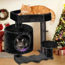 Cat Tree, Gothic Cat Tree With Coffin Bed, Cat House With Scratching Posts, Shelves For Kittens, Spider Toy, Black And Violet Small MMJ93Z - 黑紫色 - 查看 5