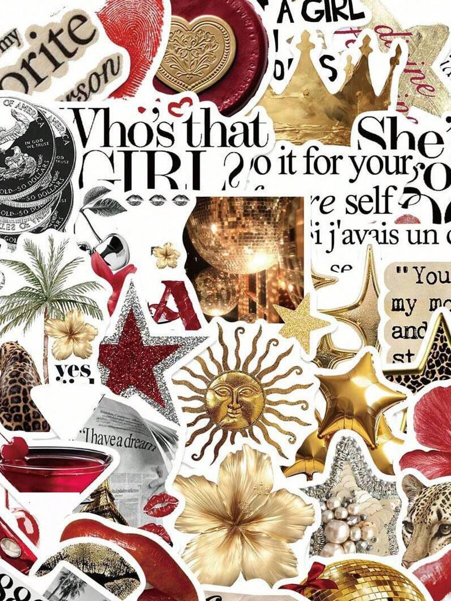 50张Y2K美学贴纸，包括都市女孩贴纸、Y2K风格黑白贴纸、都市贴纸、豹纹贴纸、艺术贴纸、卡通贴纸、涂鸦贴纸、乙烯基贴纸，适用于水瓶、保温杯、吉他、行李箱、手机、手机壳、笔记本电脑、滑板，是绝佳的礼品。 - 多色F - 查看 1