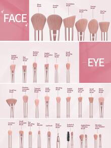 49pcs Makeup Tools Value Set With 30pcs Professional Makeup Brush Set + 1pc Storage Bag + 1pc Wash Bag + 1pc Brush Egg + 1pc Brush Bowl + 15pcs Makeup Powder Puff Accessories Travel Makeup Brush Set Gift For Women & Girl - Pink - View 4