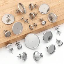 10pcs/Pack Stainless Steel Gem Stud Earrings, Flat Head Earring Studs, Butterfly Earring Backs, Fashion Minimalist Earring Findings, DIY Jewelry Making Bases - Earrings and Earplugs - View 6
