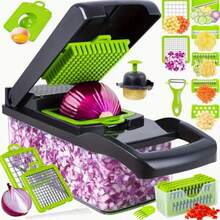 16-In-1 Multi Functional Vegetable Chopper Kit With 7 Replaceable Blades & Storage Container, Multi Purpose Dicer Slicer Mandoline Cutter For Onion Potato Carrot, Easy Food Prep Kitchen Gadget, Perfect Mother's Day Housewarming Gift - White - View 3