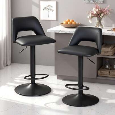  Advwin Set Of 2 Bar Stools Adjustable Swivel Counter Stools Gas Lift Bar Chairs Black