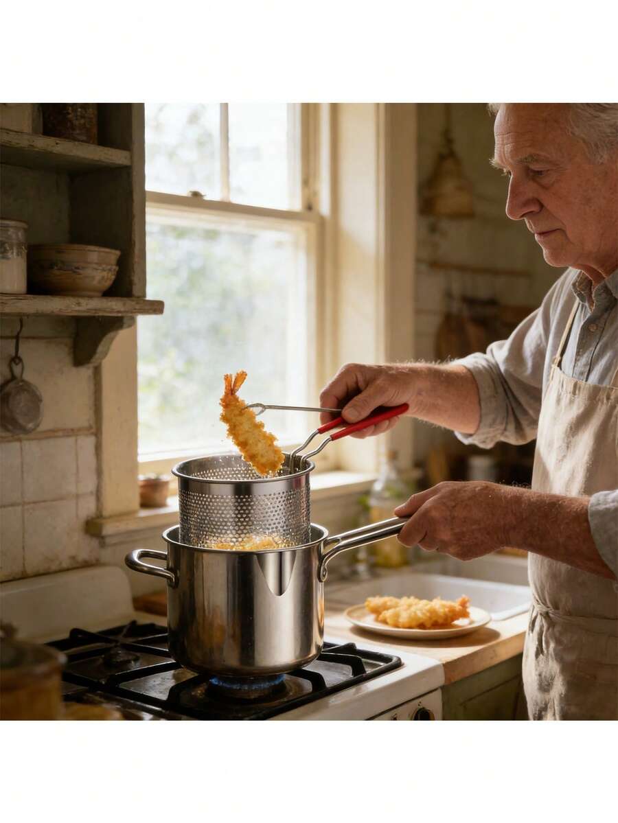 Stainless Steel Deep Fryer Set - Ideal For Crispy Tempura, Fries & Chicken | , Easy-Clean Kitchen Essential - Multicolor - View 1