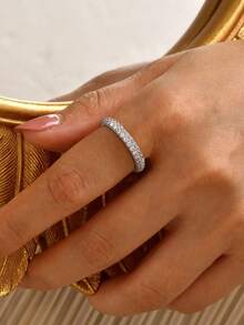 1pc Double Row Full Rhinestone Ring, Eternal Promise Exquisite Jewelry Gift, Suitable For Women, Perfect For Parties And Dates - Ring - View 9