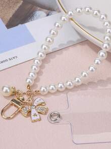 1pc Elegant Metallic Butterfly Embellished Phone Lanyard, Smooth Chain Design Gently Fits Wrist, Adds Luxurious Touch To Your Phone. Suitable Gift For Mother, Family, Friends, Birthday, Holiday - Phone Charm, Phone Strap - White - View 5